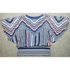 Coco Bianco Blouse Womens XL Multicolor Striped Kimono Sleeve Polyester Pullover
